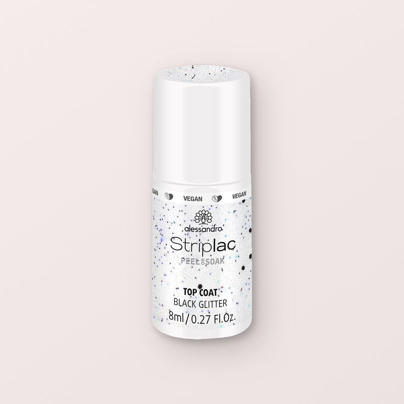 Striplac Peel or Soak Gellak Top coat black glitter