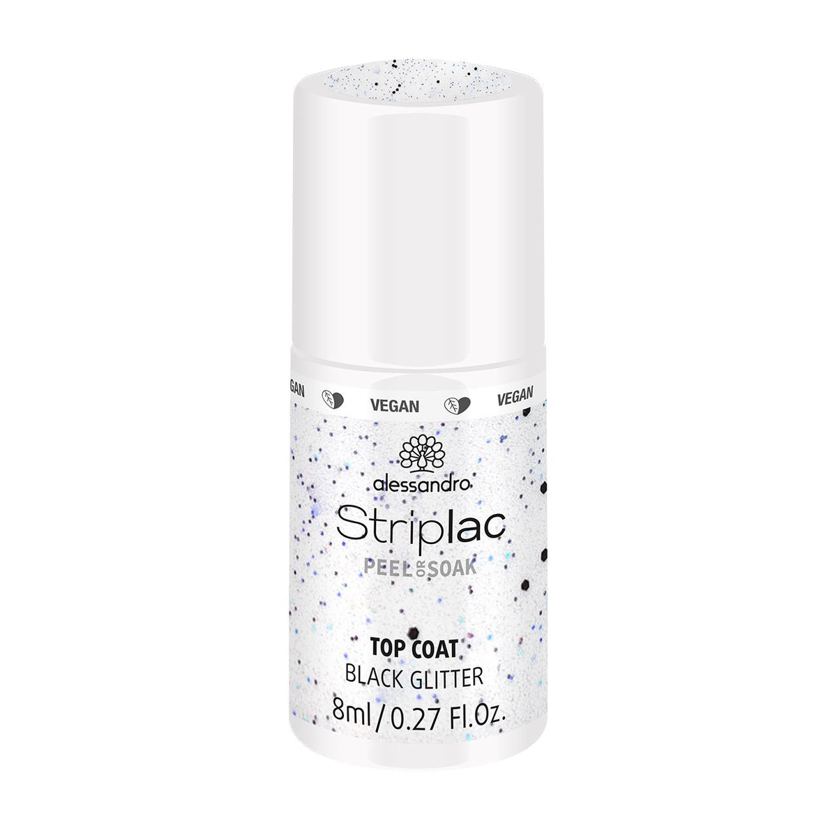 Striplac Peel or Soak Gellak - Top coat black glitter