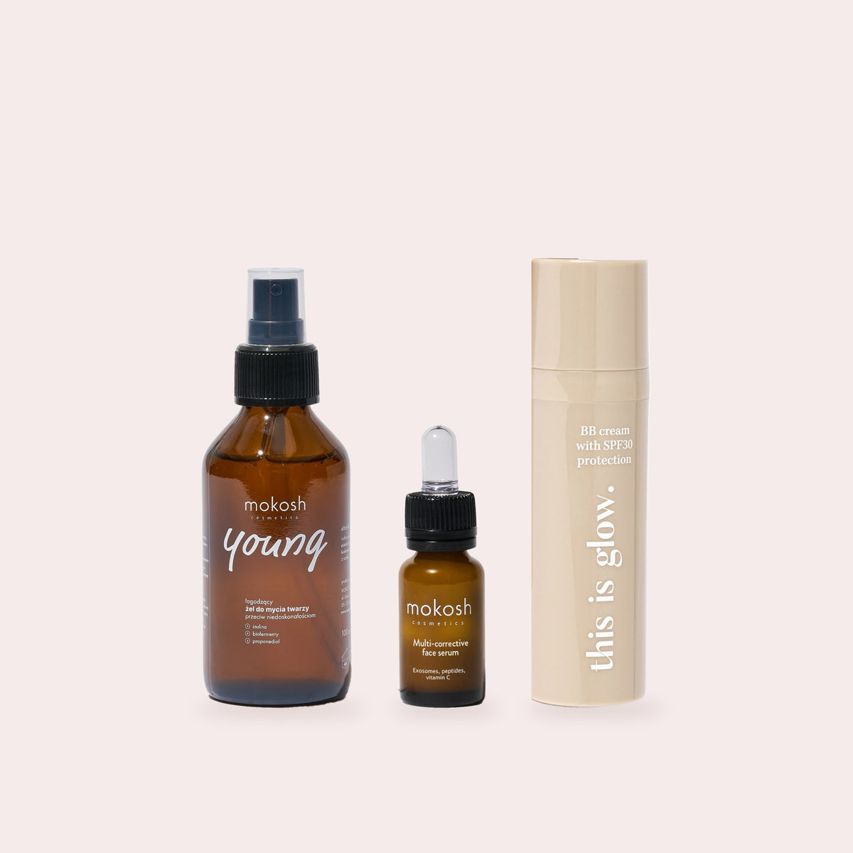 Glow ochtendroutine: Mokosh Young face wash, multi-corrective vitamine C serum en this is glow BB cream
