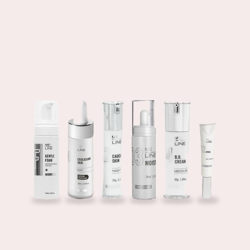 MELINE volledige pigment kuur: gentle foam, dagcrème, nachtcrème, Moist, BB cream en spots