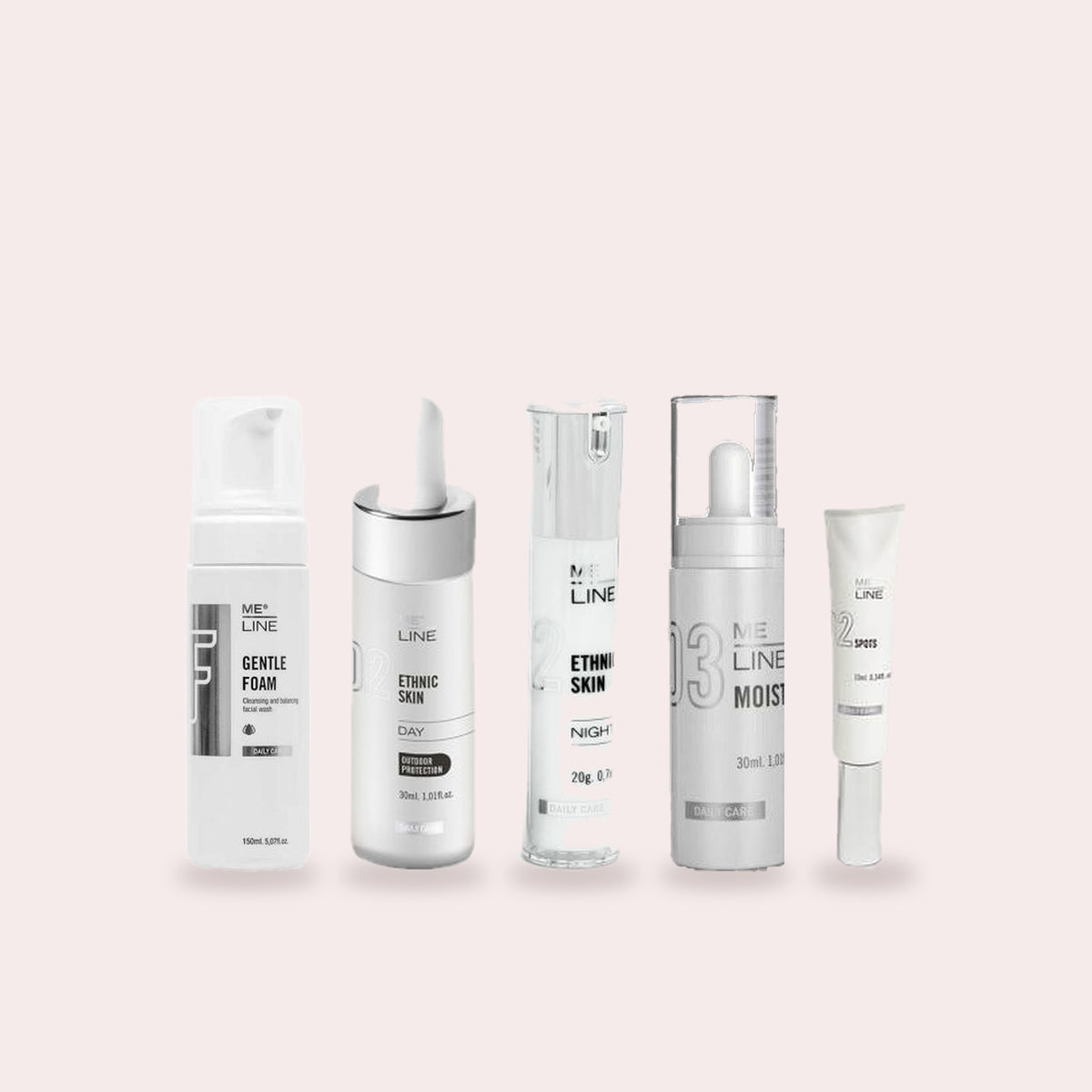 MELINE volledige pigment kuur Ethnic: gentle foam, Spots, Ethnic skin day 02, Ethnic skin night 02 en Moist