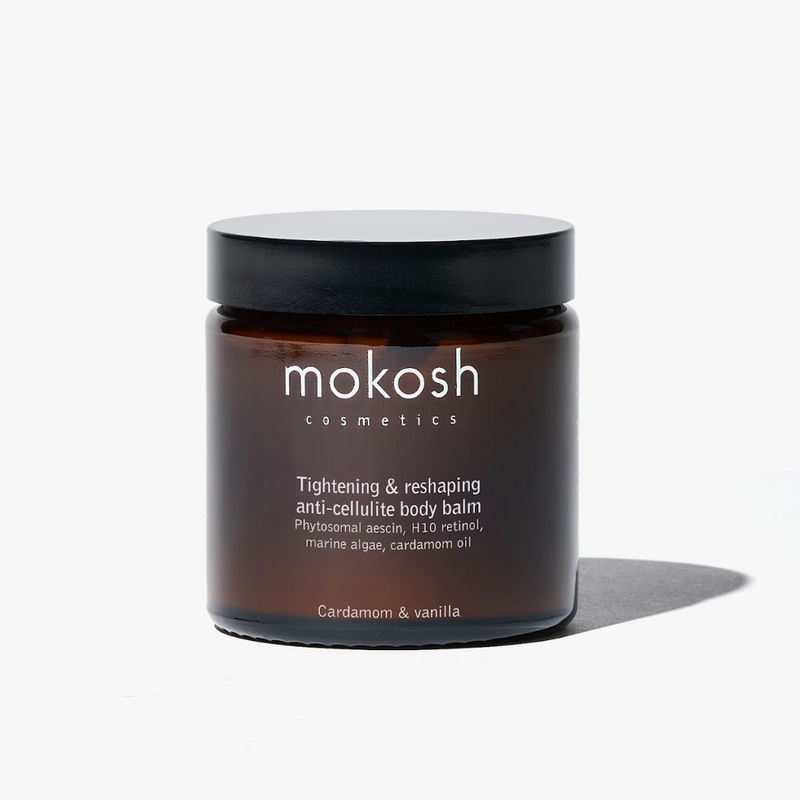 mokosh tightening and reshaping anti-cellulite body balm cardamom vanilla verstevigende vegan balsem met natuurlijke oliën, kardemom en vanille
