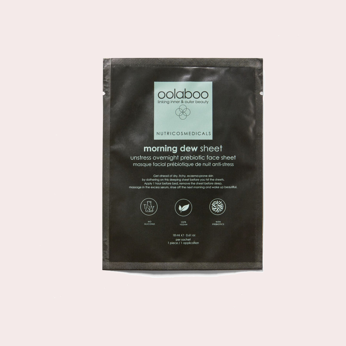 Oolaboo Morning Dew Unstress Overnight Prebiotic Face Sheet, kalmerend vliesmasker met prebiotica
