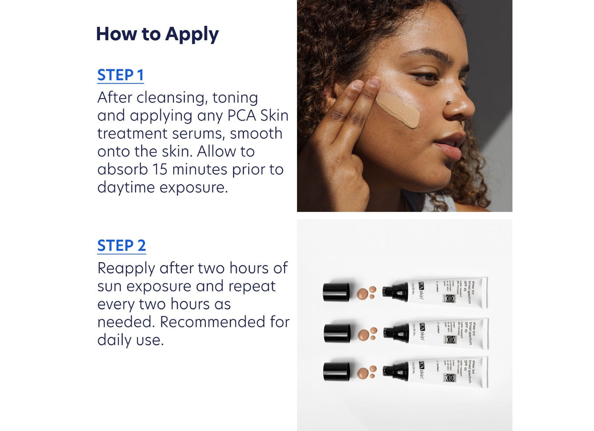 pca skin sheer tint spf 45 getinte dagcreme minerale zonnefilter how to use