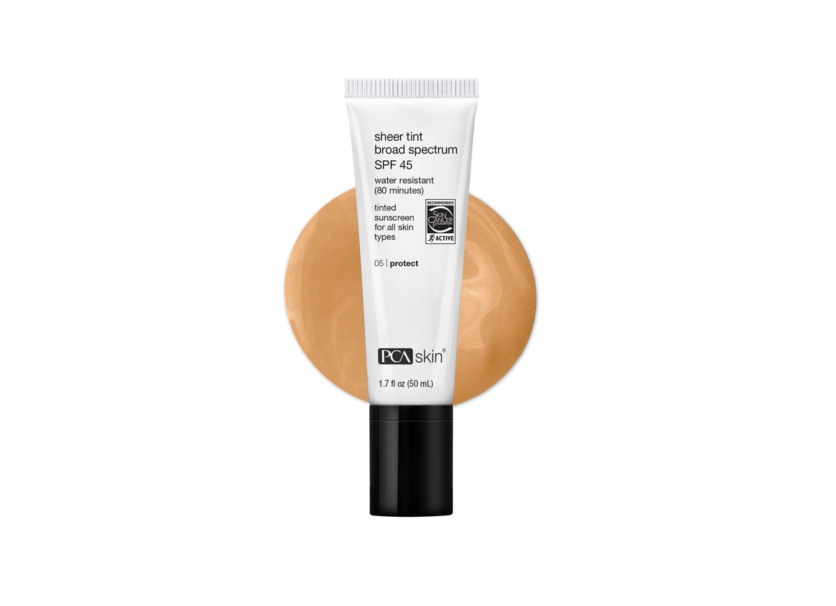 pca skin sheer tint spf 45 getinte dagcreme minerale zonnefilter textuur